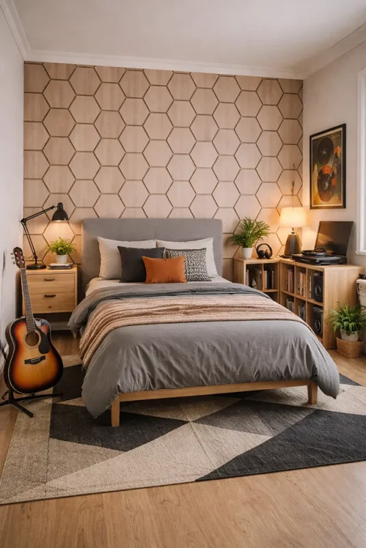 scandinavisch-akoestisch-paneel-hexagon-hout-licht-eiken-beige-met-bruin-vilt