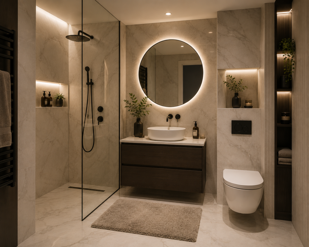 Hotel chique accenten in een compacte badkamer