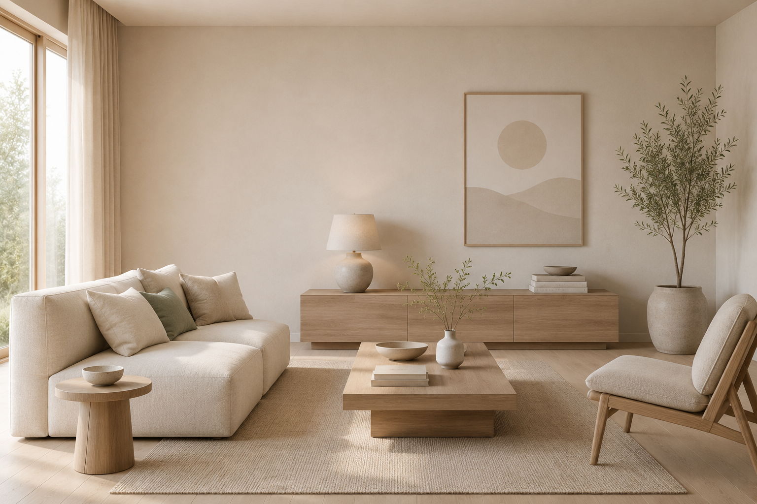 Japandi woonstijl natuurlijke elementen in de woonkamer