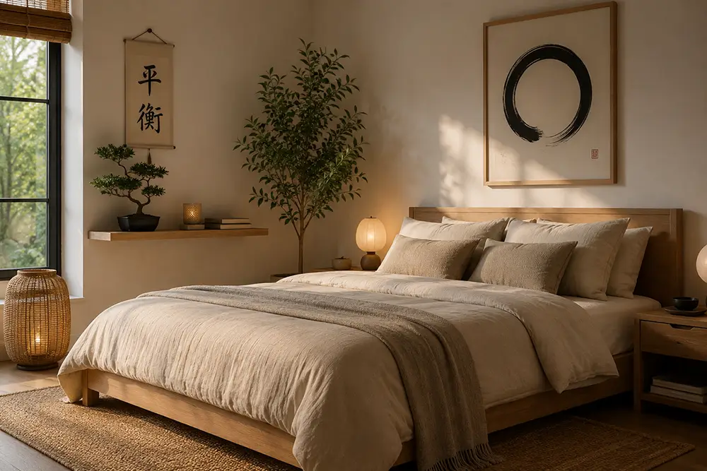 Rustieke feng shui slaapkamer met natuurlijk licht