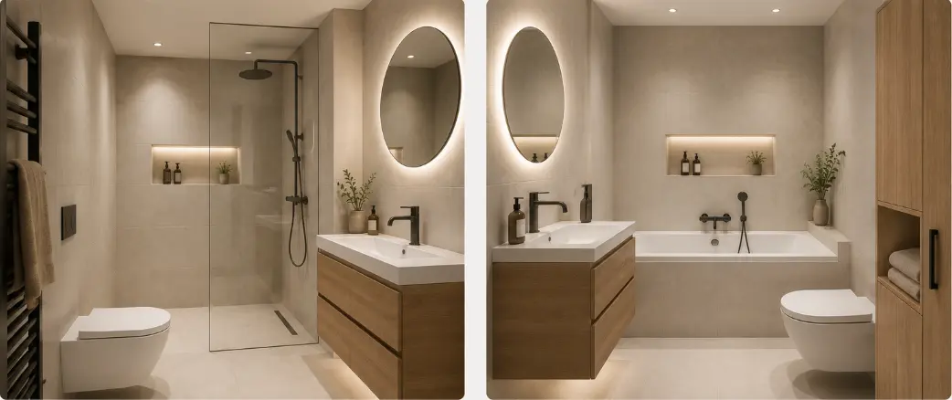 bad of douche in een kleine badkamer