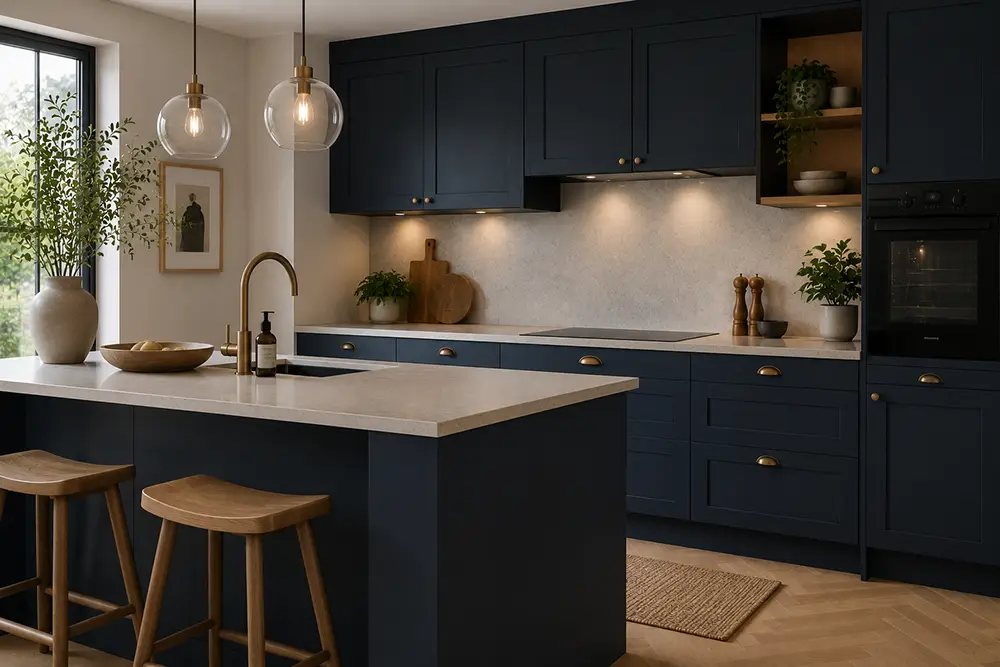 stijlvolle donkerblauwe keuken
