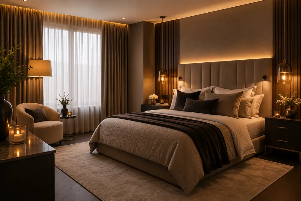 verlichting in een hotel chique slaapkamer