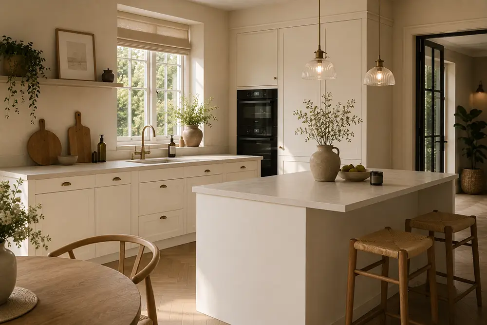 warme witte keuken met een zachte uitstraling