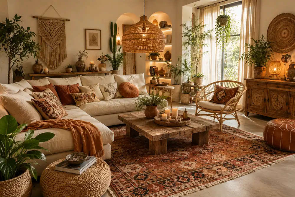 boho interieur met warme aardetinten