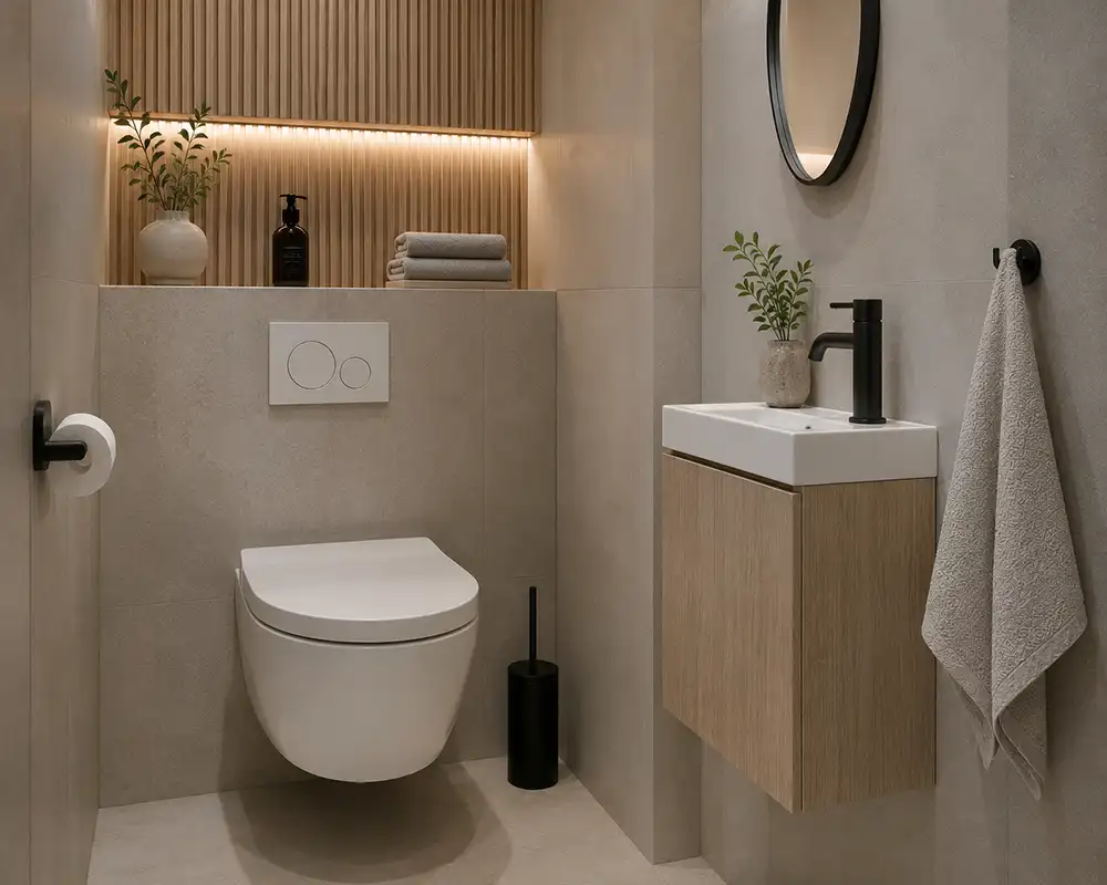 hangend toilet in een rustige woonstijl