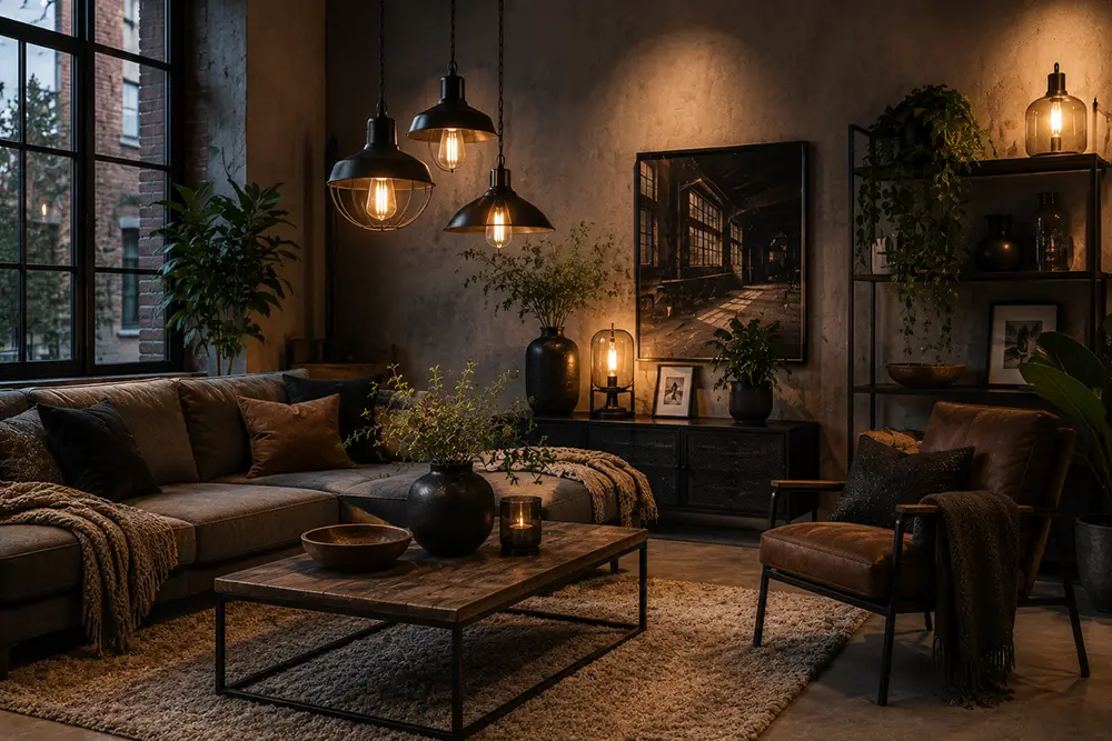 industriele-woonkamer-sfeer-maken-met-de-juiste-verlichting-en-accessoires