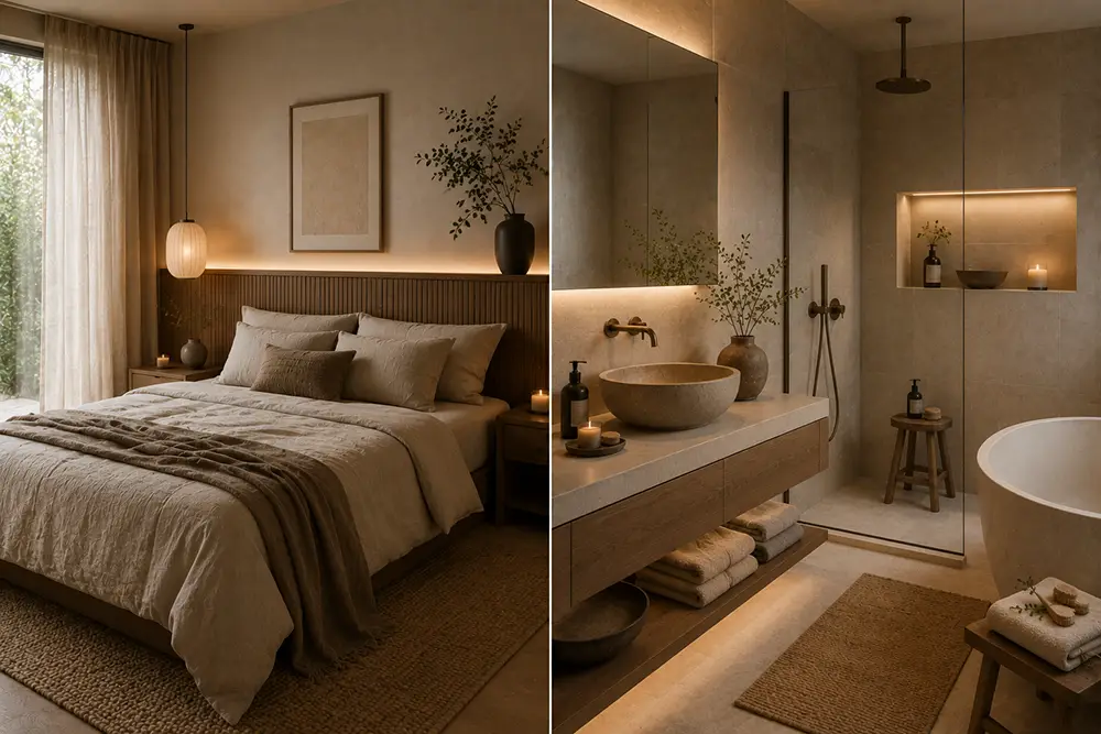japandi-chique-badkamer-en-slaapkamer-naast-elkaar