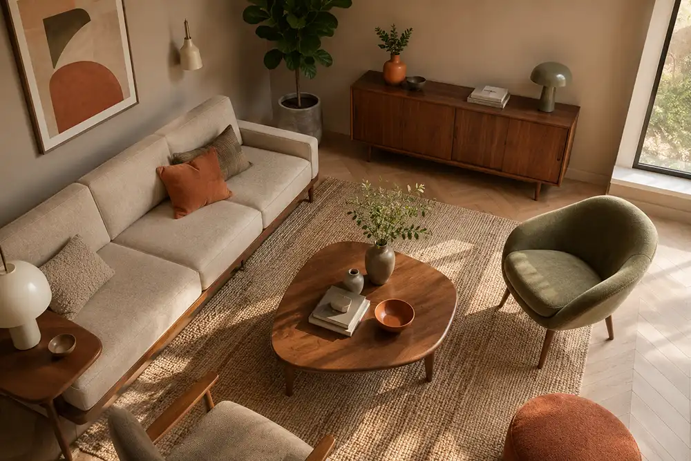 kleurenpalet met zand taupe olijfgroen en terracotta