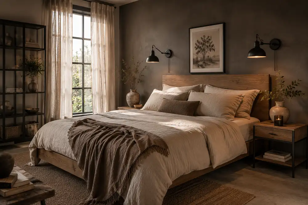 slaapkamer in romantisch industriele woonstijl
