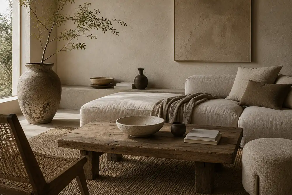 wabi sabi meubels en accessoires met organische vormen en natuurlijke materialen