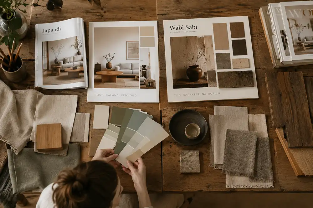 interieur inspiratie met kleurstalen en materialen
