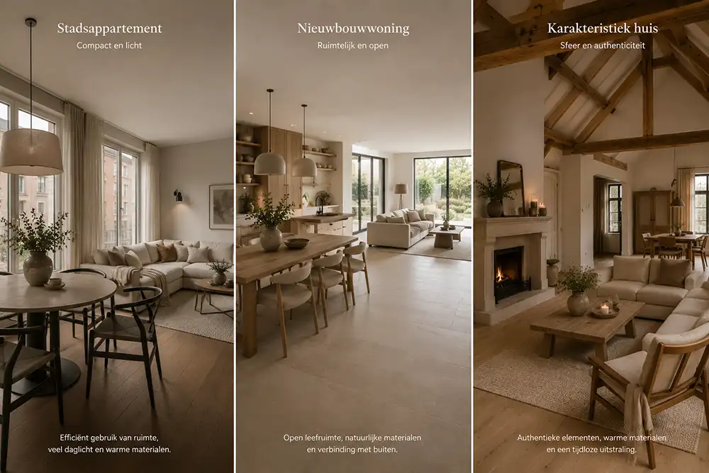 modern landelijk interieur in verschillende woningtypen