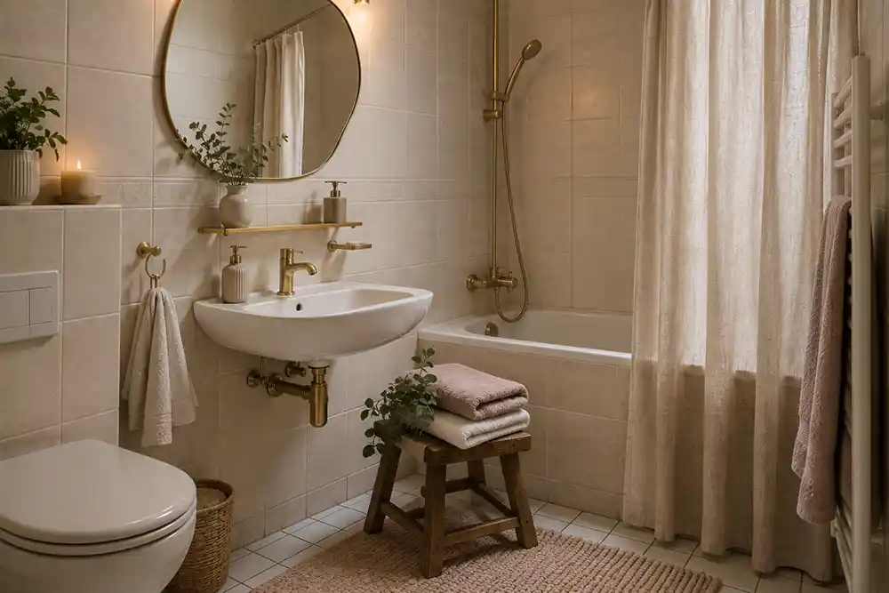 romantische badkamer met zachte accessoires zonder verbouwing