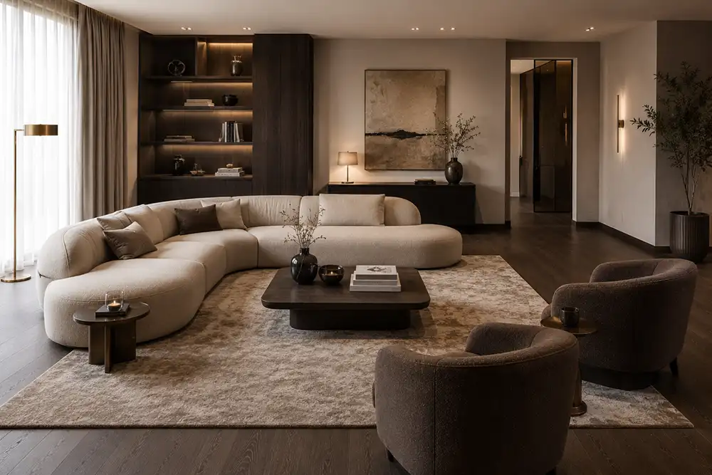 ruime zithoek met comfortabele meubels