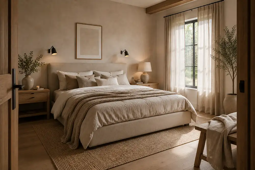 rustige modern landelijke slaapkamer