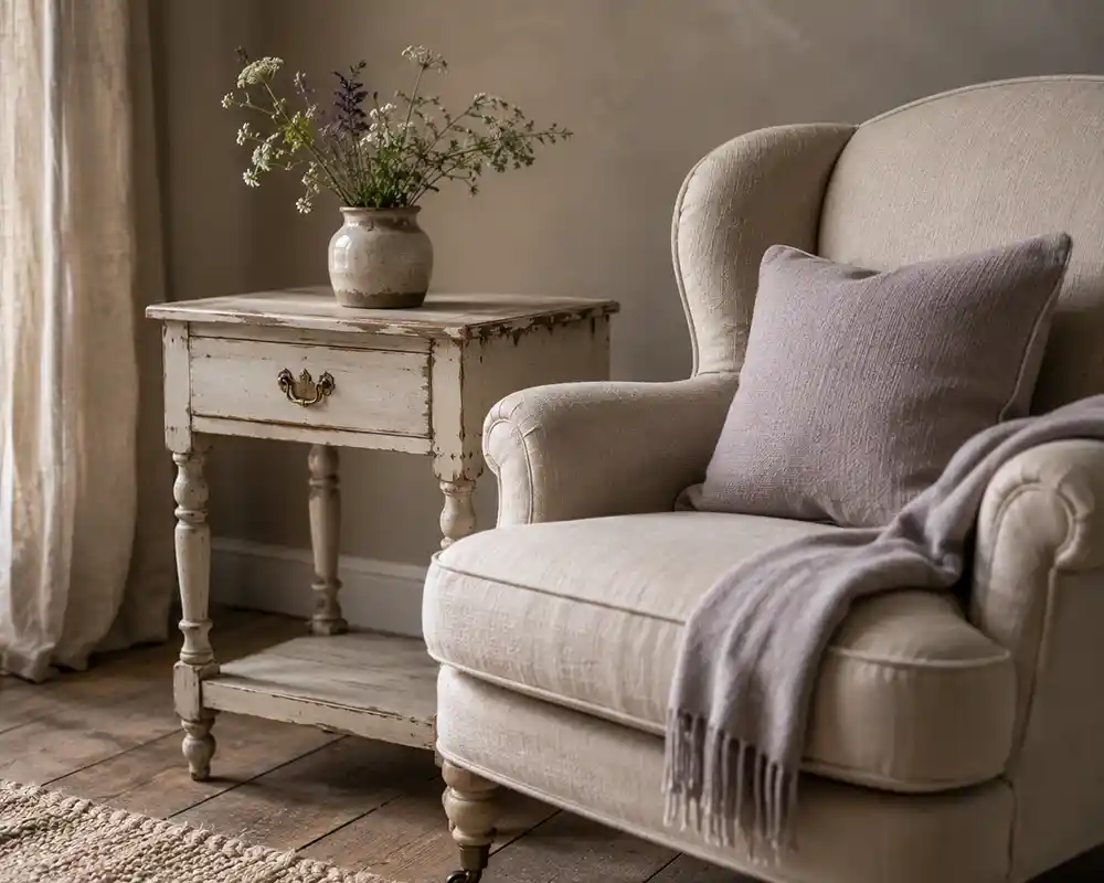 sierlijke meubels in een romantisch landelijk interieur