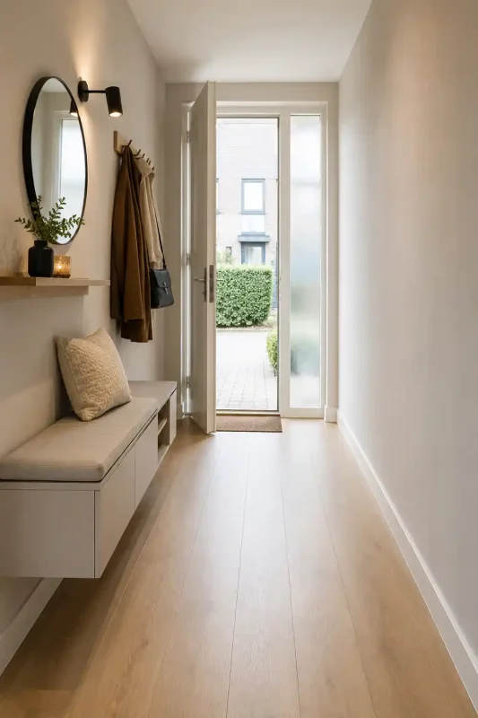 smalle hal met slimme opbergruimte en vrije looproute