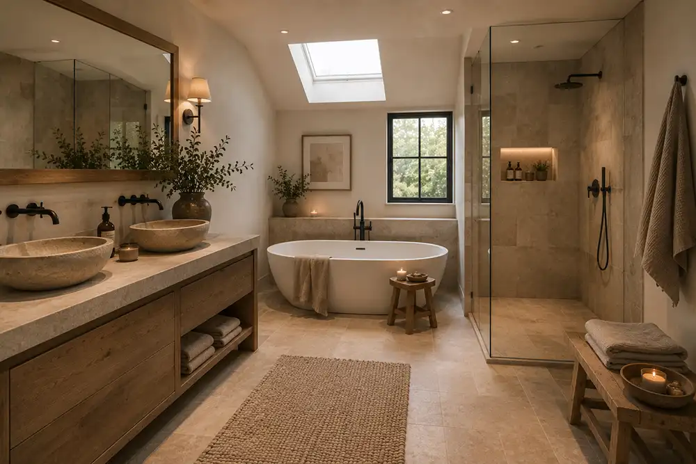 warme modern landelijke badkamer