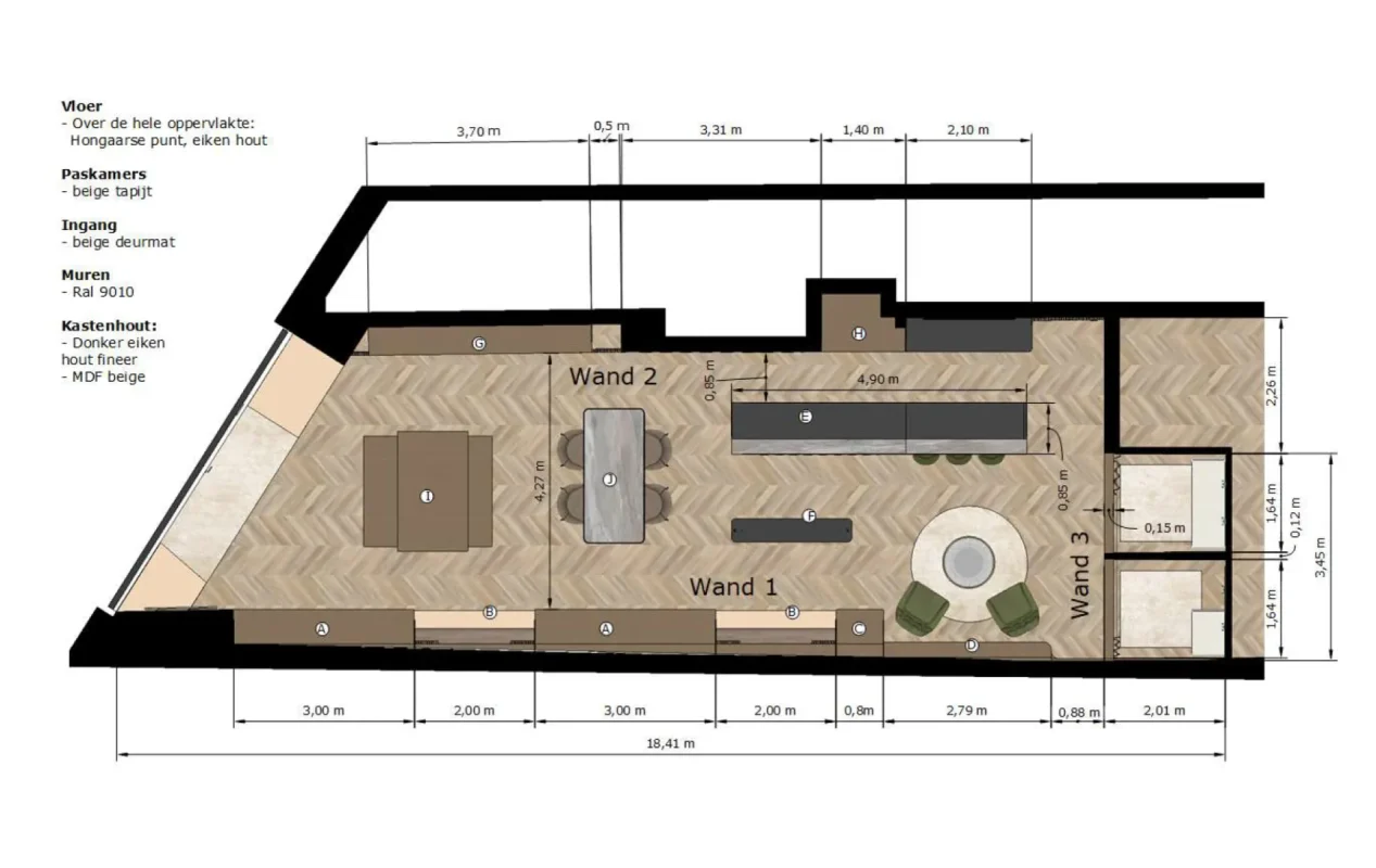 3d tekening van een woonkamer en keuken