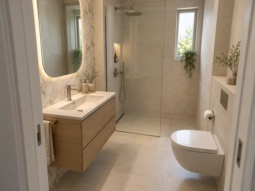 compacte luxe badkamer met marmeraccent