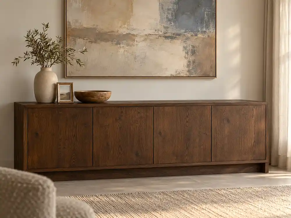 rustig landelijk dressoir met abstract kunstwerk