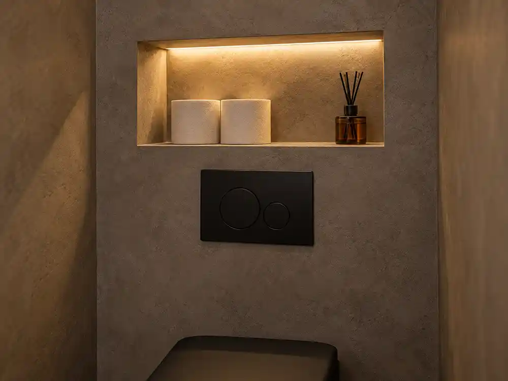 warme opbergnis boven modern toilet