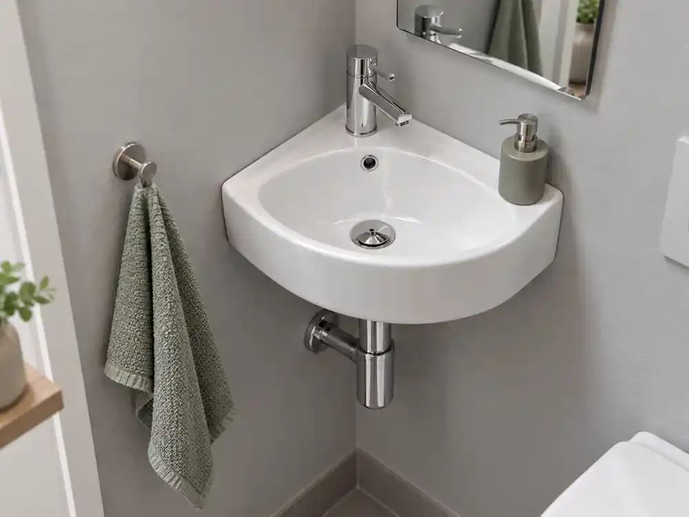wit hoekfonteintje in kleine toiletruimte