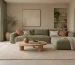 zachte woonkamer in greige, saliegroen en terracotta